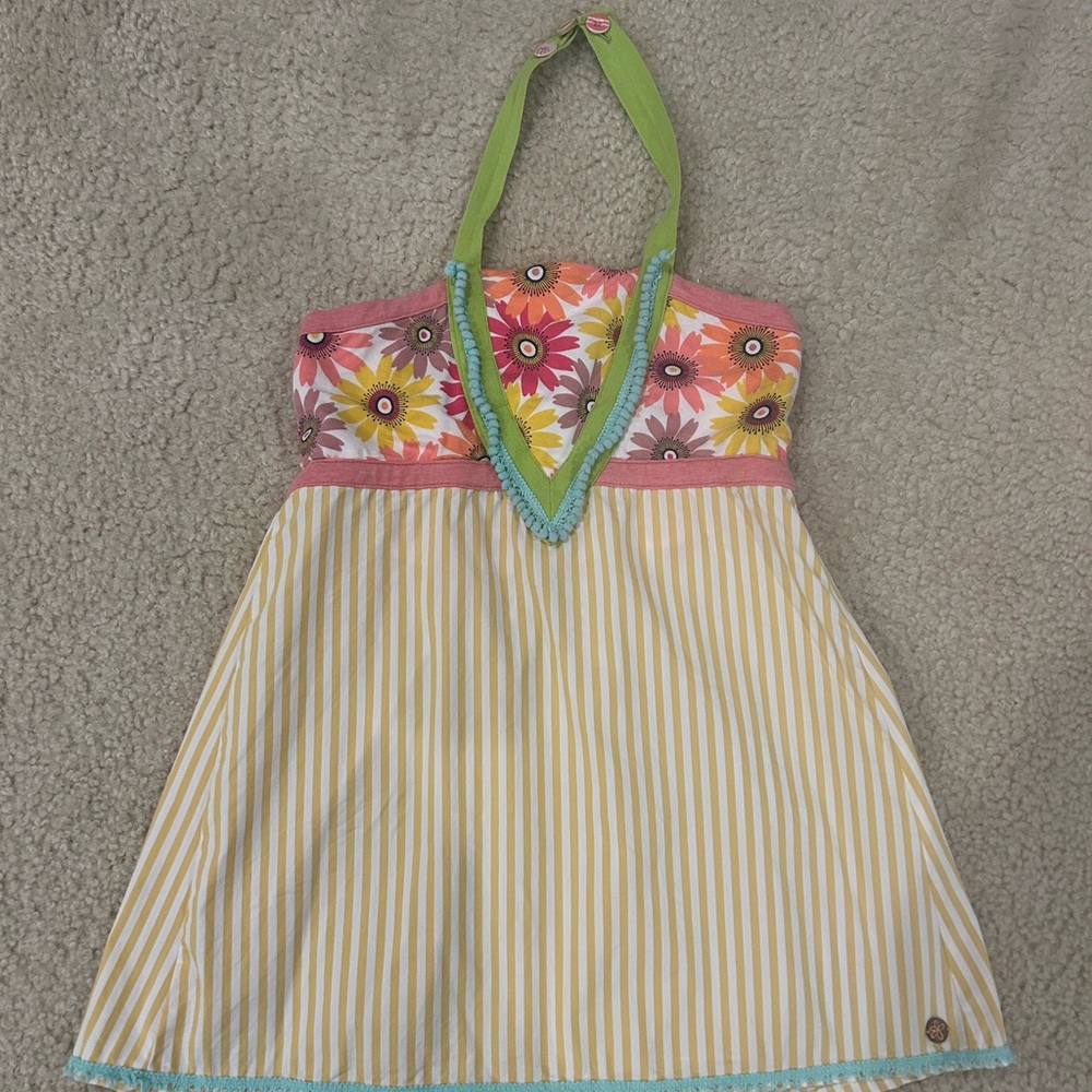 Floral Halter Dress with Stripes
